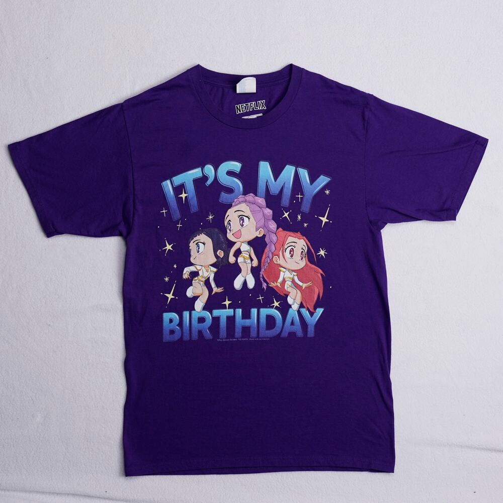 KPop Demon Hunters It's My Birthday Tee Womens S Unisex Purple Netflix Graphic